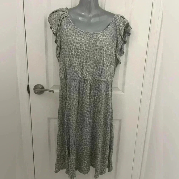 LOFT Dresses & Skirts - Anne Taylor  Loft Dress with Ruffled Sleeve with Sage Green Pattern